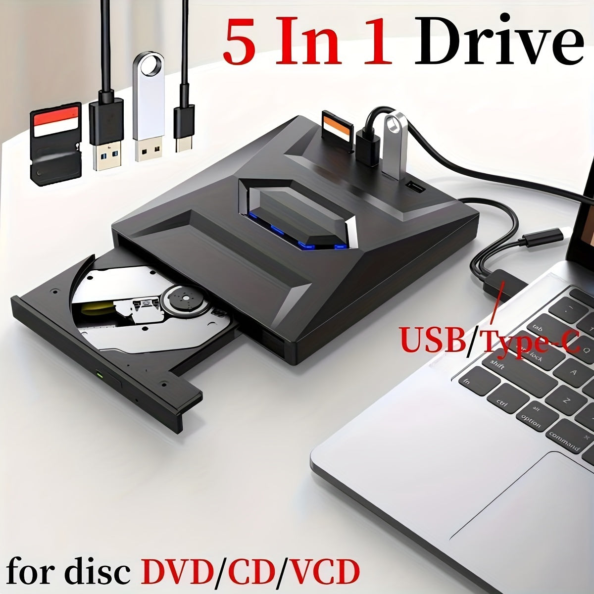 5-in-1 External DVD/CD Drive with USB 3.0 & Type-C™
