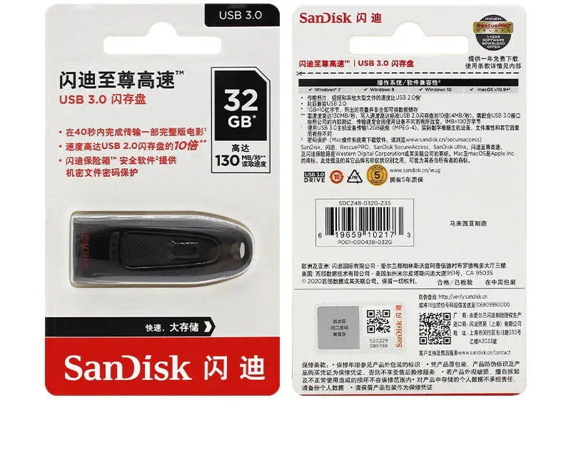Black PenDrive CZ48 SanDisk 100% Original USB™ - RS Store