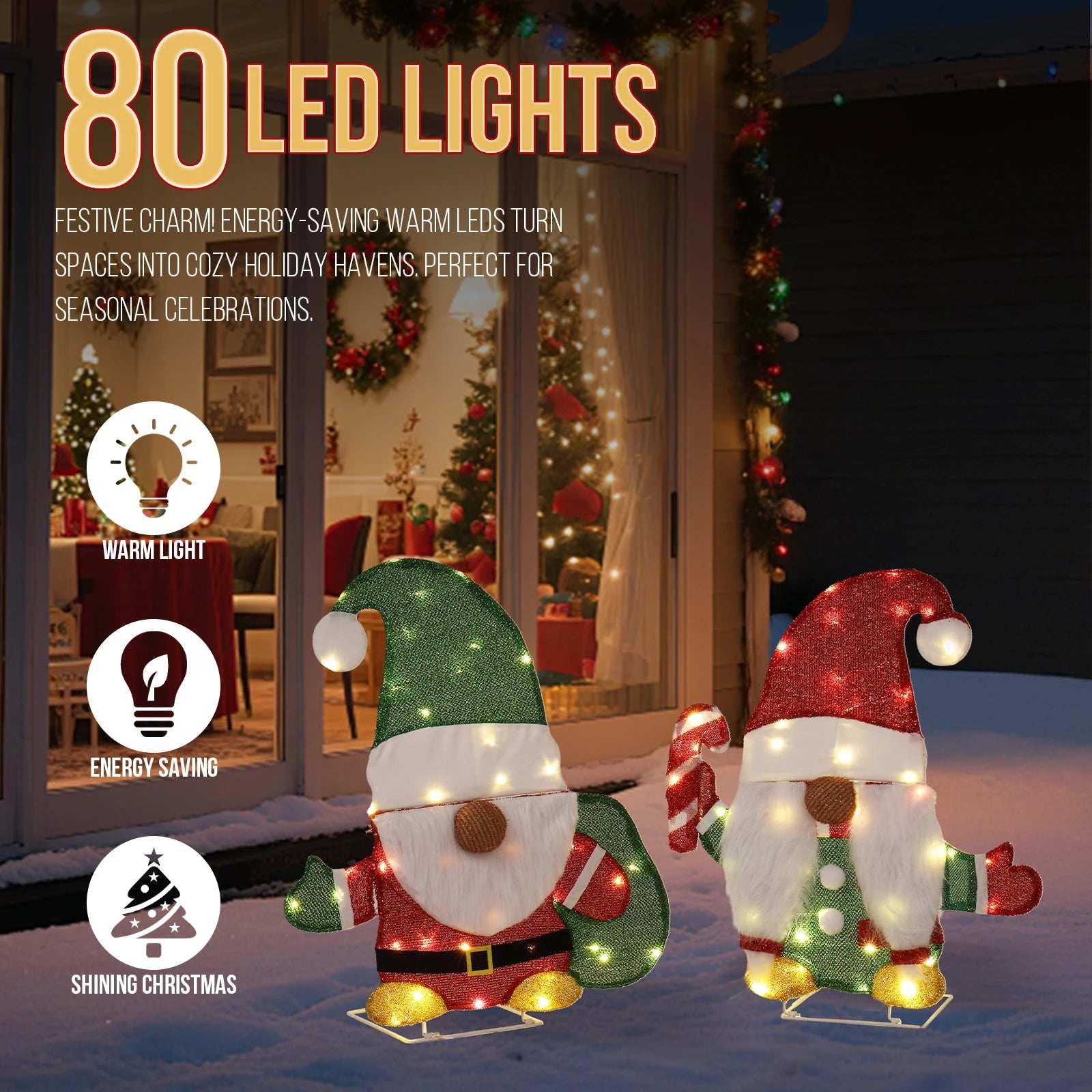 Set of 2 Lighted Gnome and Candy Cane Christmas Decorations™