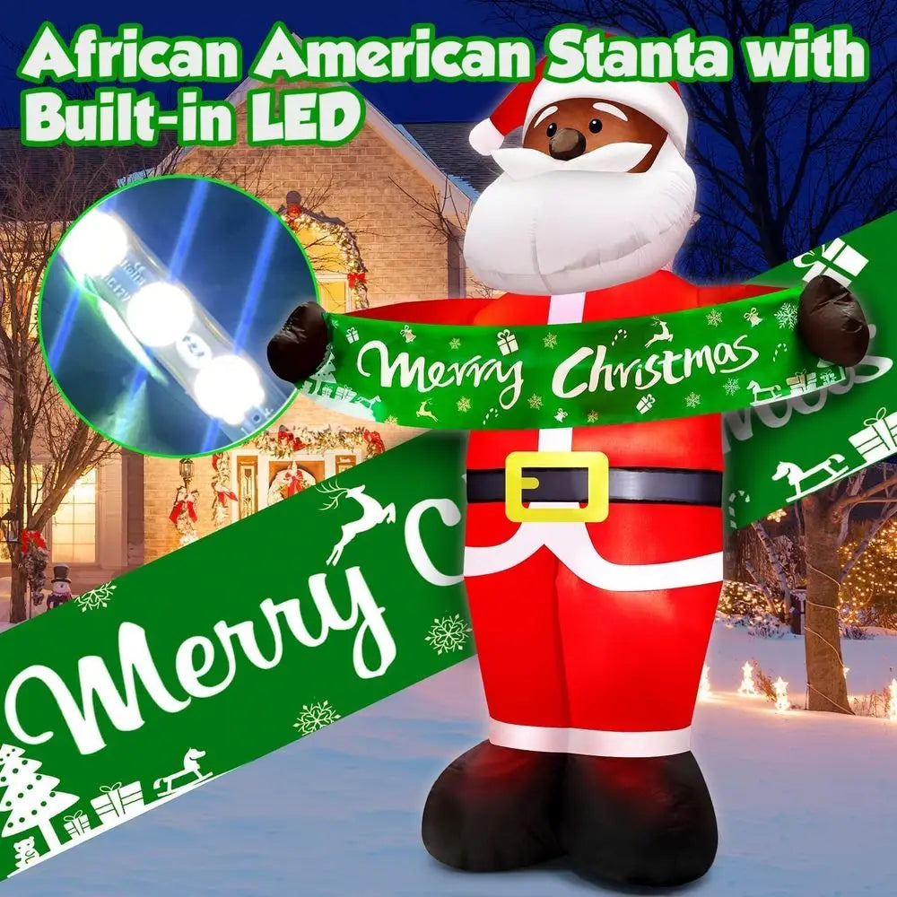 7-Foot Tall Black Santa Claus Outdoor Christmas Inflatable with LED Lights™