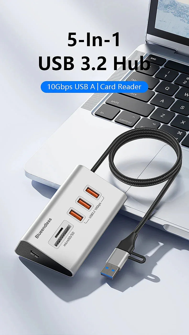 Blueendless Aluminium USB3.2 Gen2 10Gbps 5 ports HUB™ - RS Store