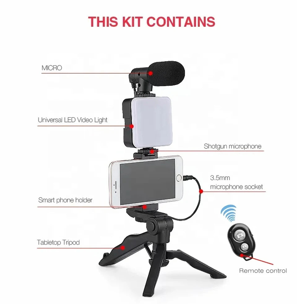 Smartphone Vlogging Kit With Tripod Phone Holder Sttkgzd™