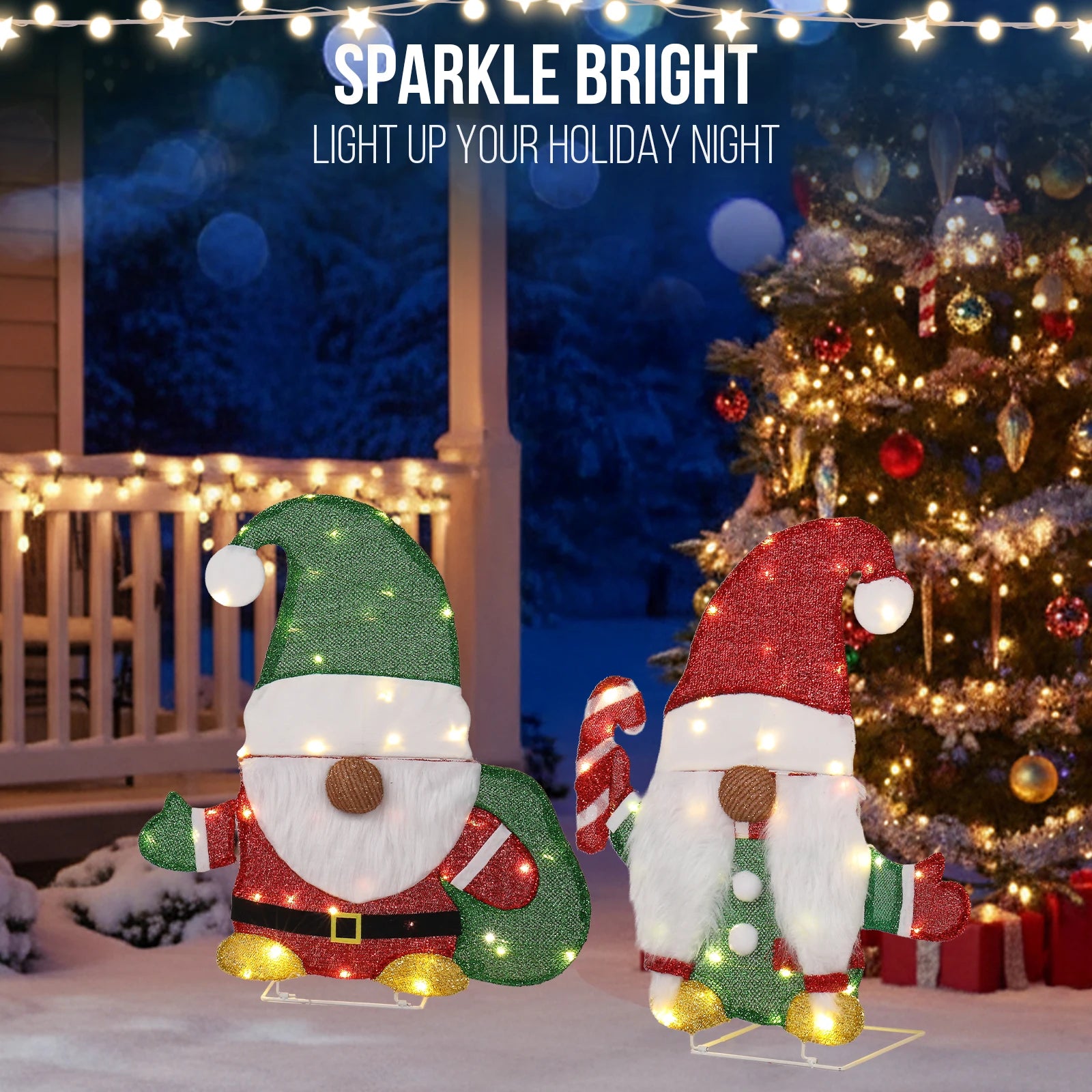 Set of 2 Lighted Gnome and Candy Cane Christmas Decorations™