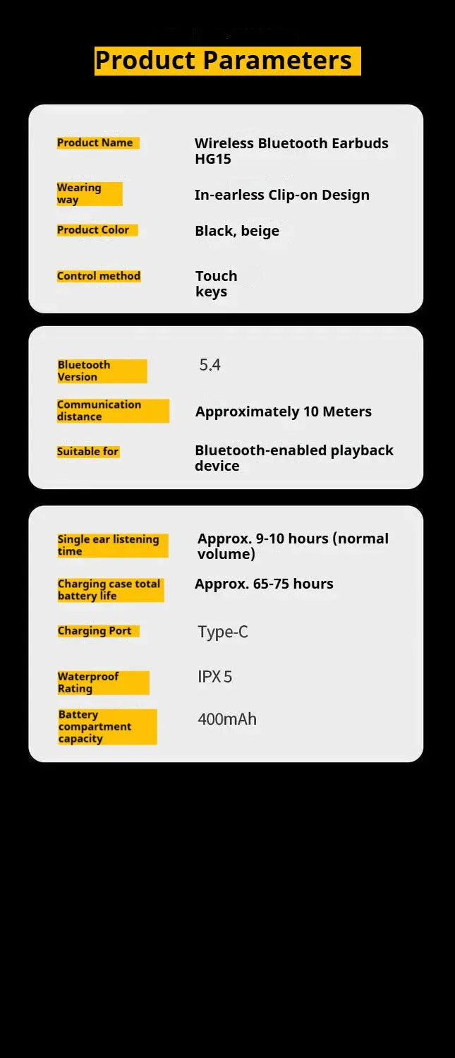 HG15 10 Hours Playtime Wireless Earbuds HKRETI™ - RS Store