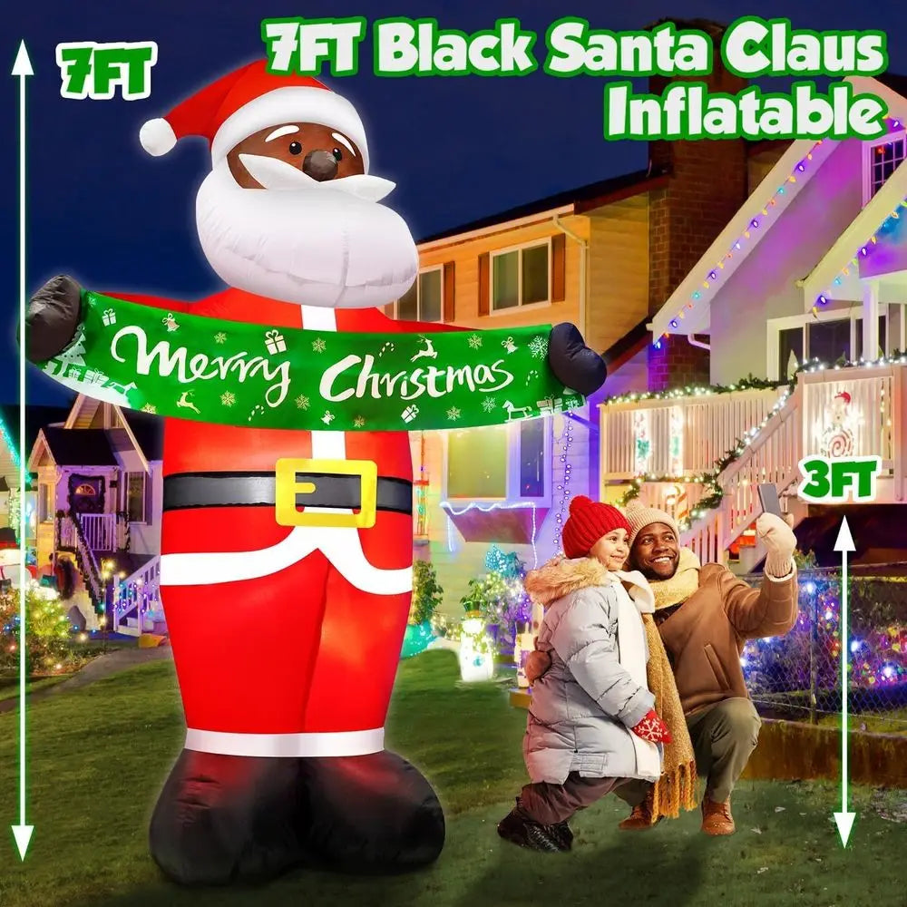 7-Foot Tall Black Santa Claus Outdoor Christmas Inflatable with LED Lights™