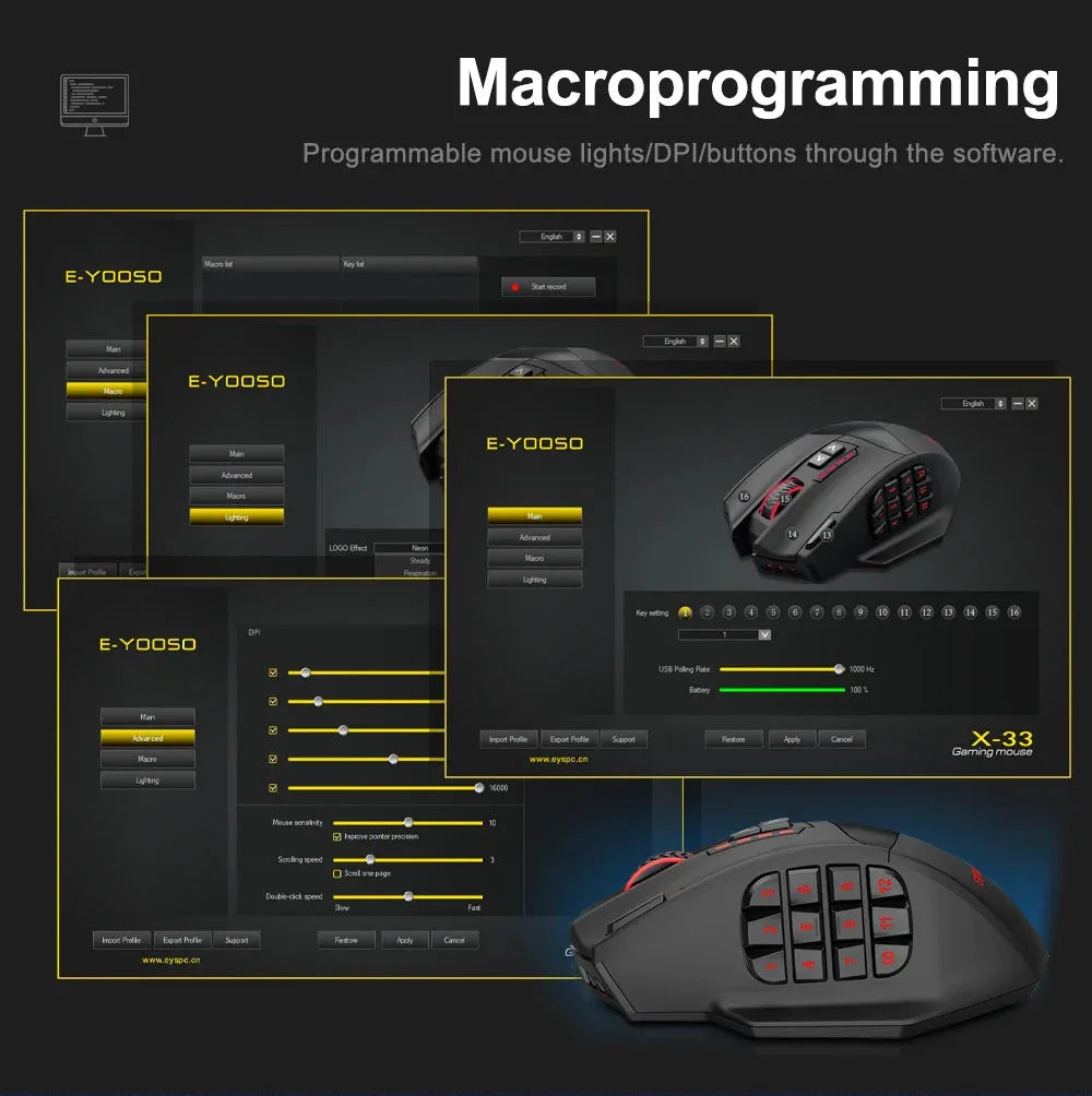 X-33 RGB USB 2.4G Wireless Gaming Mouse 16000 DPI E-yooso™ - RS Store