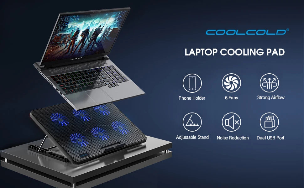 15.6-17.3inch Laptop Cooling Pad with 6 Quiet Fans Coolcold™