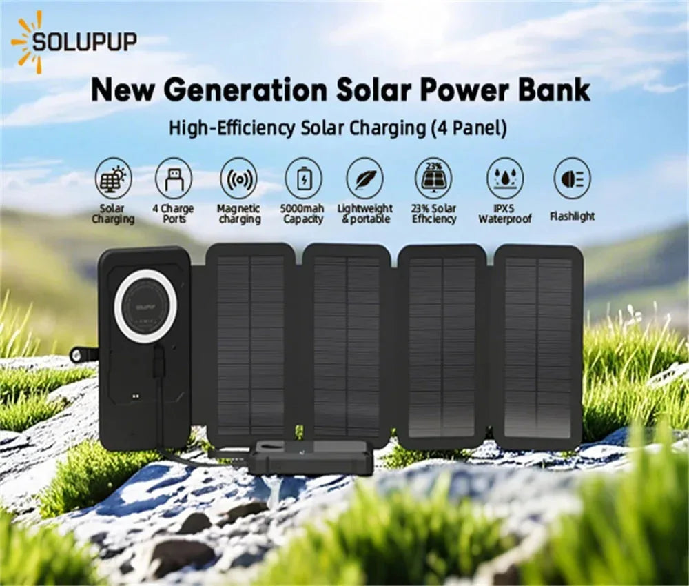 15W Magnetic Wireless 5000mAh Solar Power Bank™ - RS Store