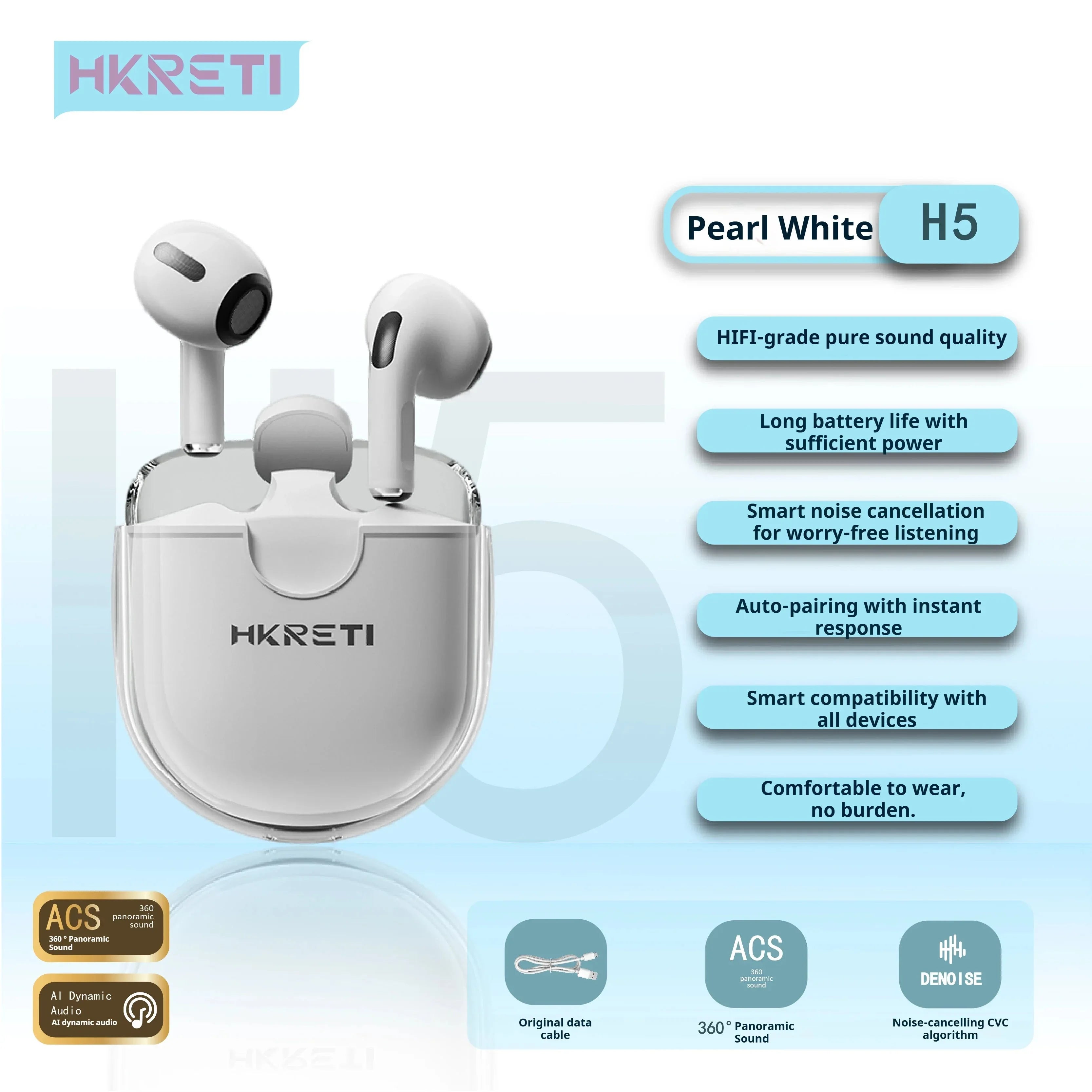 H5 Bluetooth 5.4 Wireless Earbuds HKRETI™ - RS Store