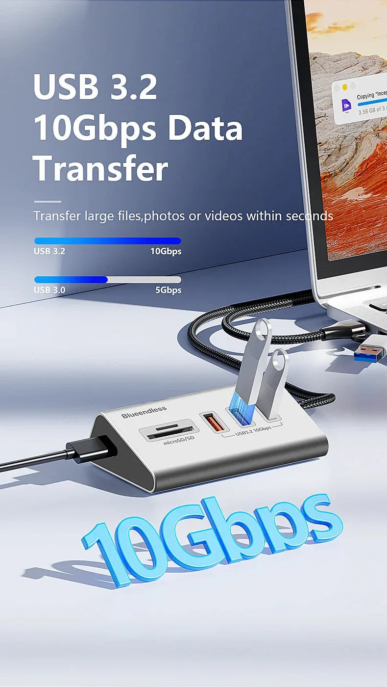 Blueendless Aluminium USB3.2 Gen2 10Gbps 5 ports HUB™ - RS Store