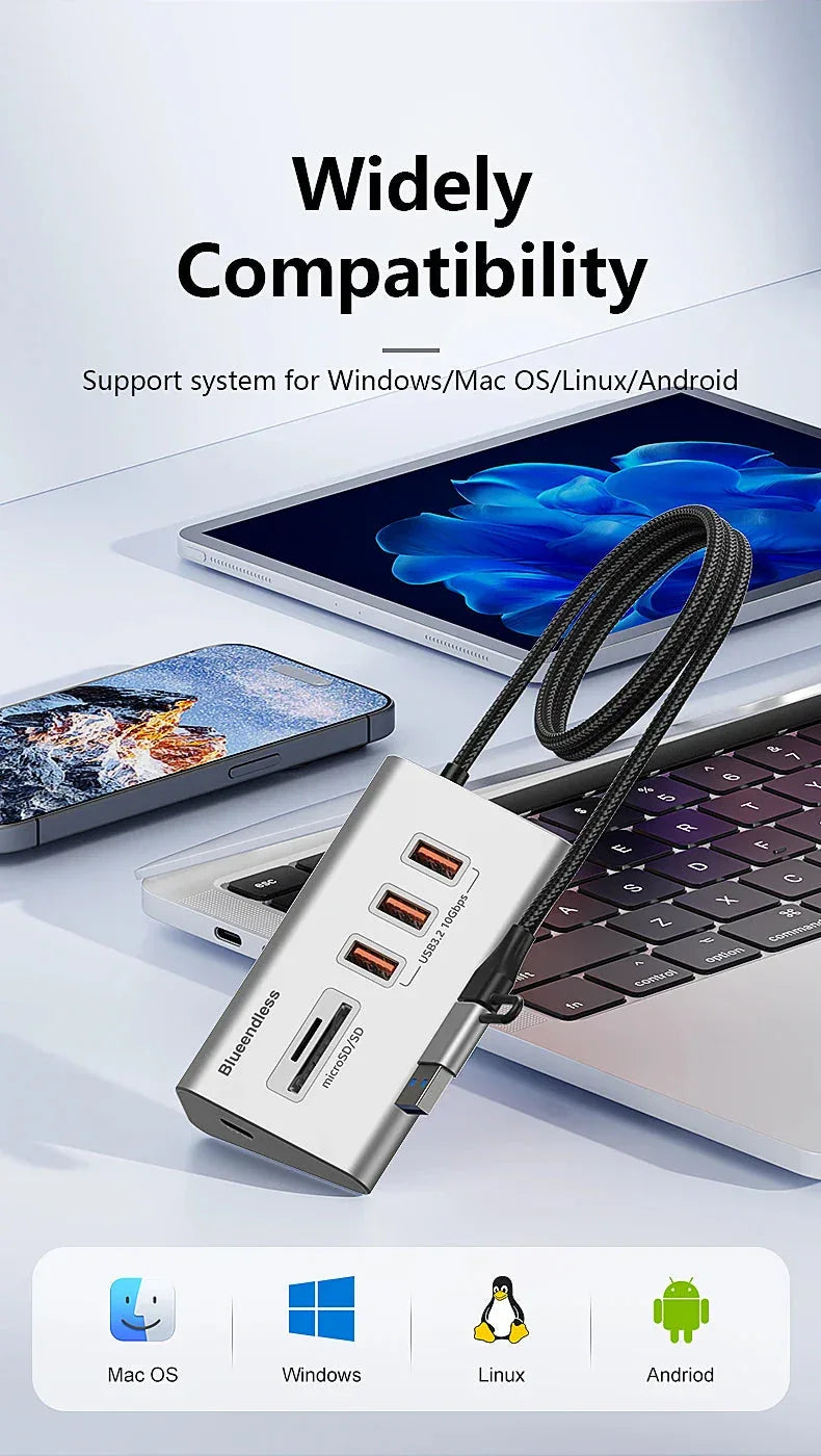 Blueendless Aluminium USB3.2 Gen2 10Gbps 5 ports HUB™ - RS Store