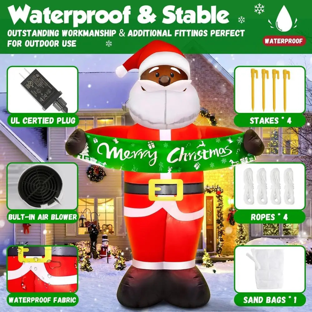 7-Foot Tall Black Santa Claus Outdoor Christmas Inflatable with LED Lights™