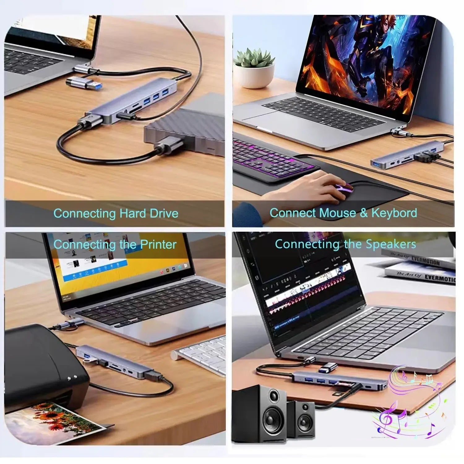 USB HUB 8 in 1 with SD/TF Card Reader