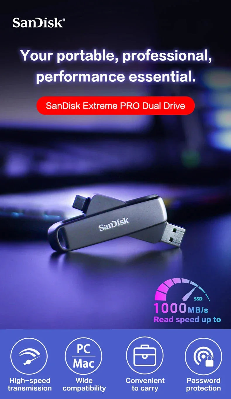 Extreme PRO Dual USB 3.2 Type-C Flash Drive Sandisk™ - RS Store