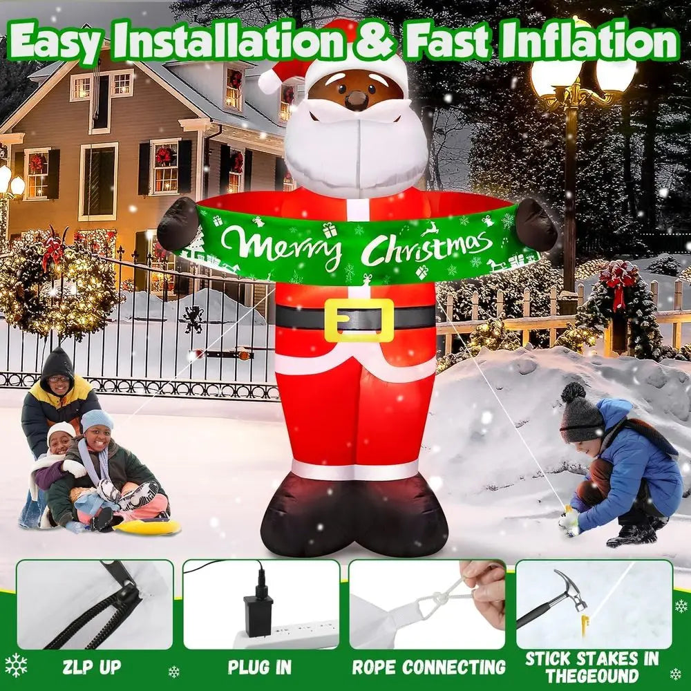 7-Foot Tall Black Santa Claus Outdoor Christmas Inflatable with LED Lights™