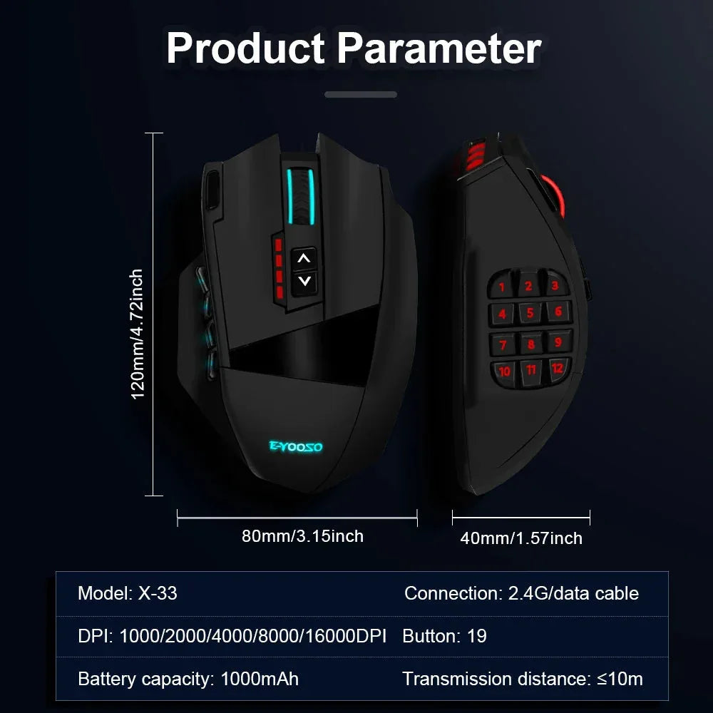 X-33 RGB USB 2.4G Wireless Gaming Mouse 16000 DPI E-yooso™ - RS Store