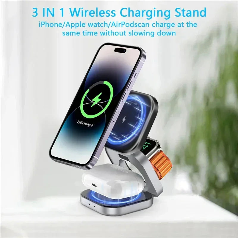 3 In 1 Foldable Magnetic Wireless Charger Stand Vikefon™ - RS Store