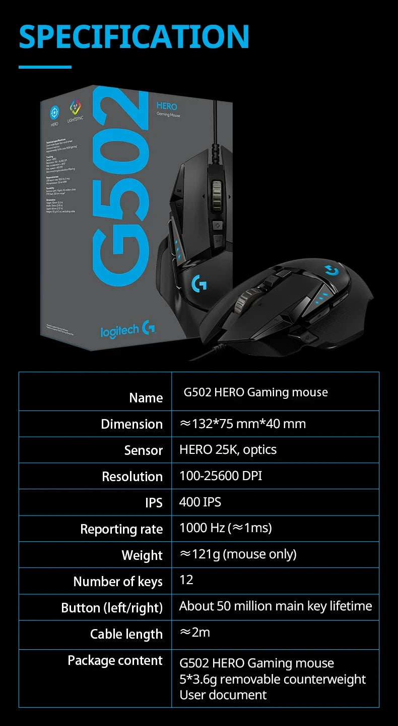 G502 HERO Professional Gaming Mouse 25600DPI Logitech™
