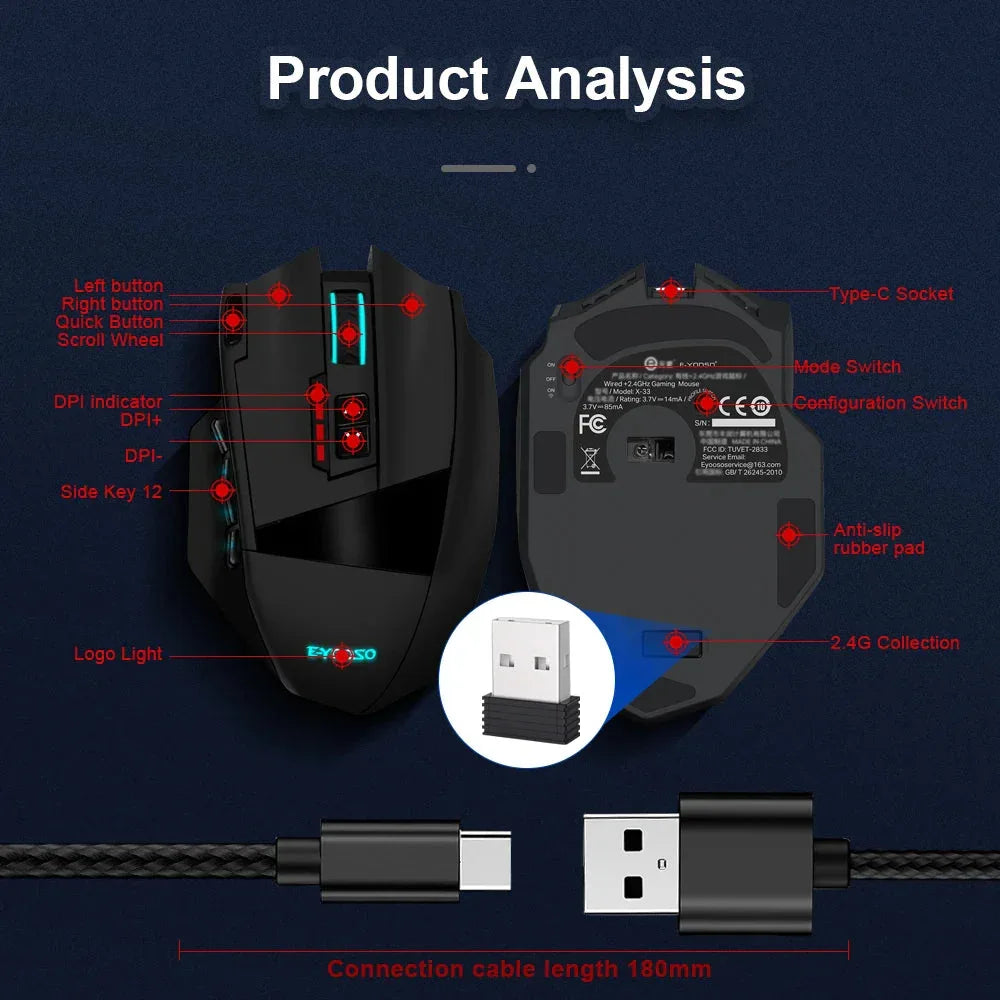 X-33 RGB USB 2.4G Wireless Gaming Mouse 16000 DPI E-yooso™ - RS Store
