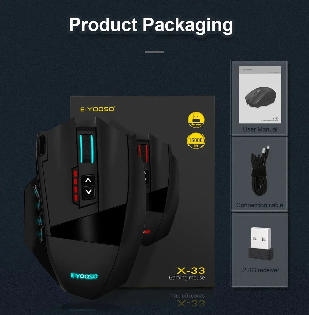 X-33 RGB USB 2.4G Wireless Gaming Mouse 16000 DPI E-yooso™ - RS Store