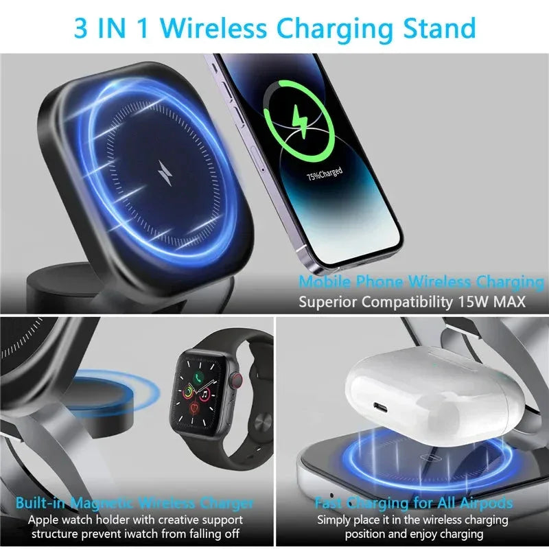 3 In 1 Foldable Magnetic Wireless Charger Stand Vikefon™ - RS Store