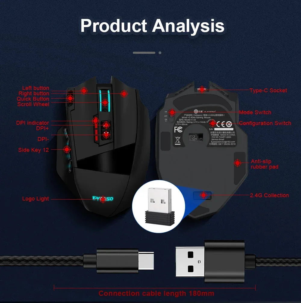 X-33 RGB USB 2.4G Wireless Gaming Mouse 16000 DPI E-yooso™ - RS Store