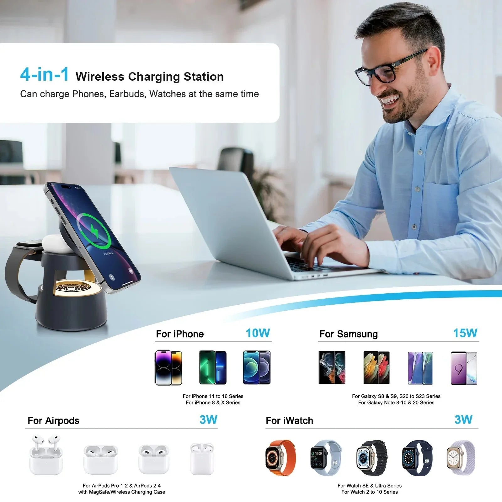 4 in 1 Wireless Charging Station Magnetic 15W Fast Charger™ - RS Store