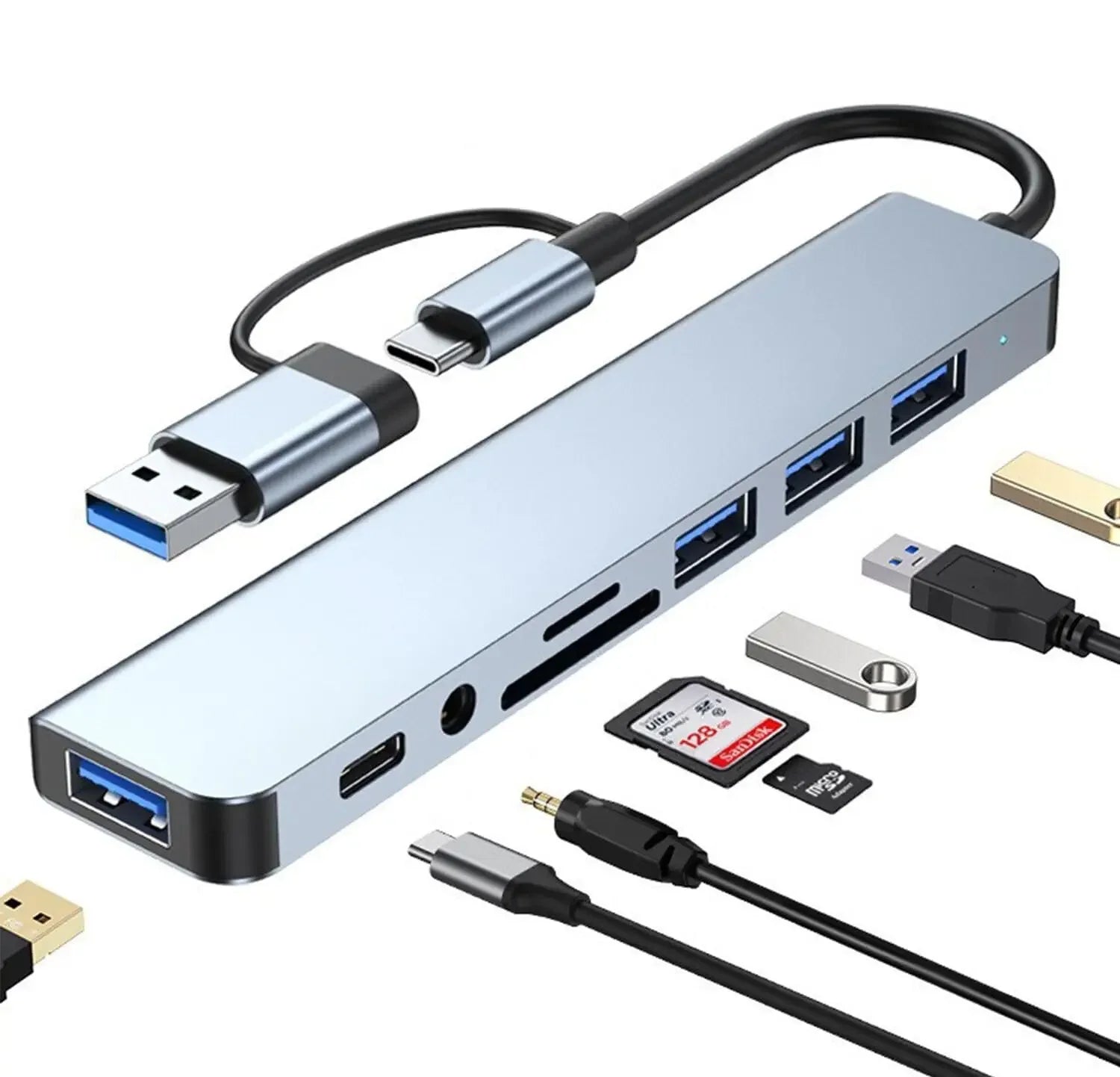 USB HUB 8 in 1 with SD/TF Card Reader