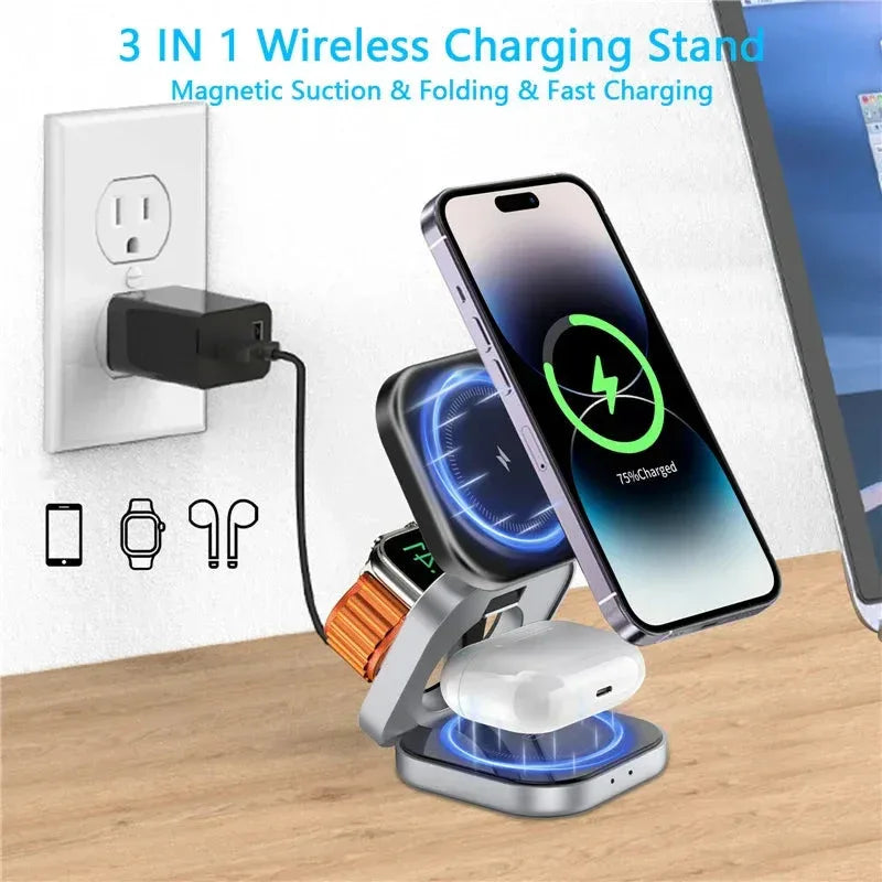 3 In 1 Foldable Magnetic Wireless Charger Stand Vikefon™ - RS Store