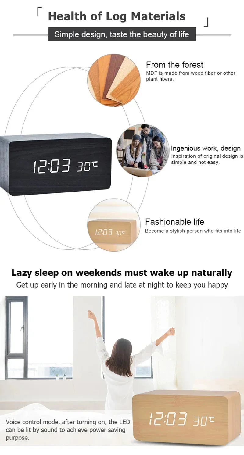 Wooden Digital Alarm Clock Niditon™ - RS Store