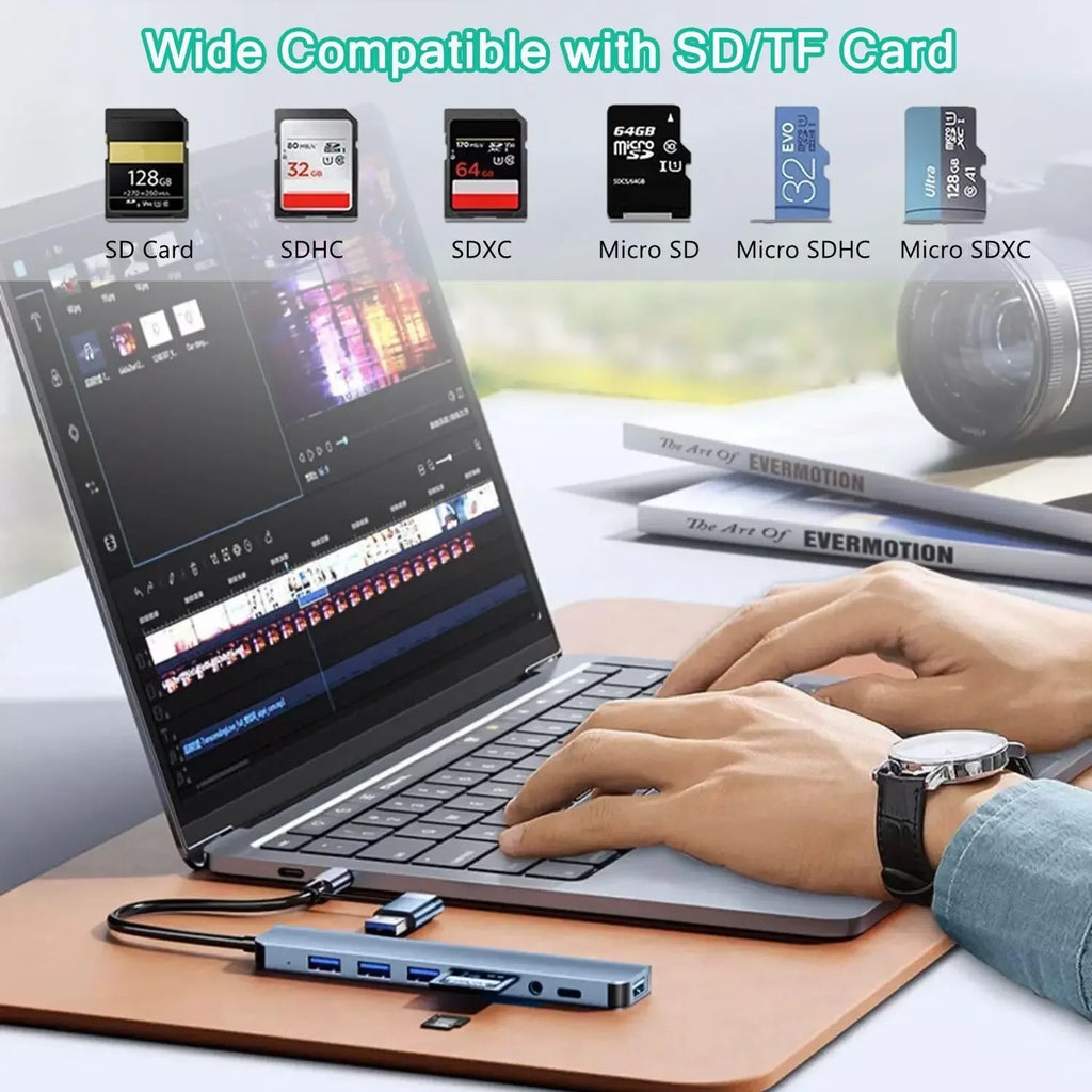 USB HUB 8 in 1 with SD/TF Card Reader