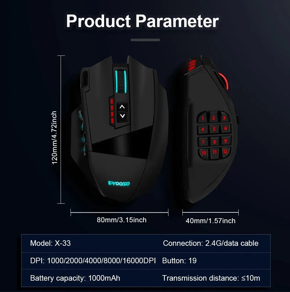X-33 RGB USB 2.4G Wireless Gaming Mouse 16000 DPI E-yooso™ - RS Store