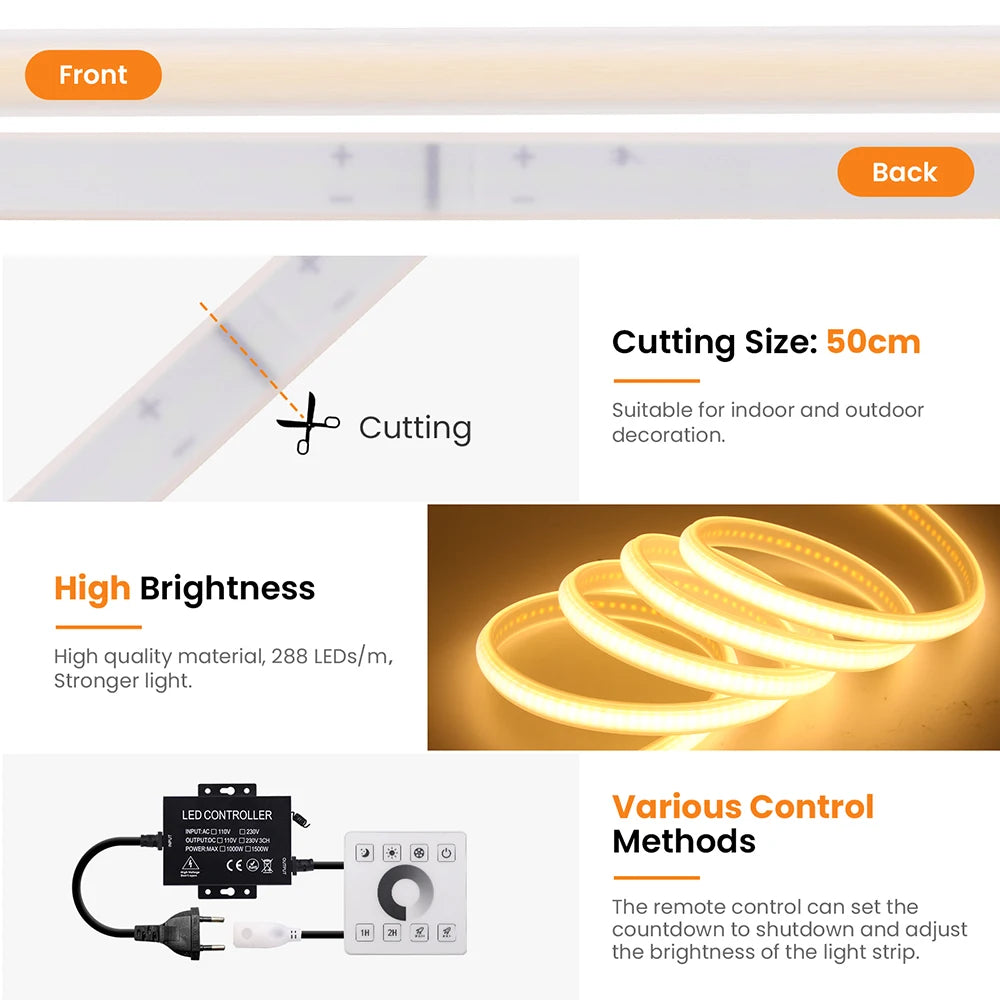 220V Dimmable COB LED Neon Strip Light Kisufu™