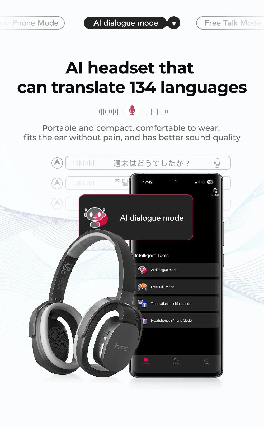Over-ear Headphones 134 Languages Translation Earphones Htc™ - RS Store