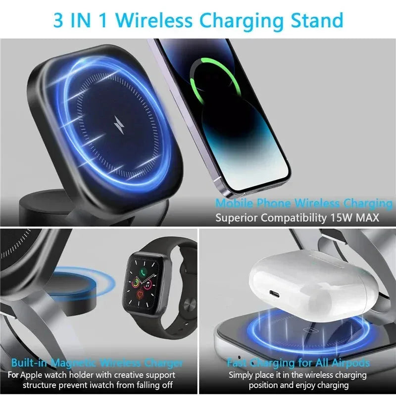 3 In 1 Foldable Magnetic Wireless Charger Stand Vikefon™ - RS Store