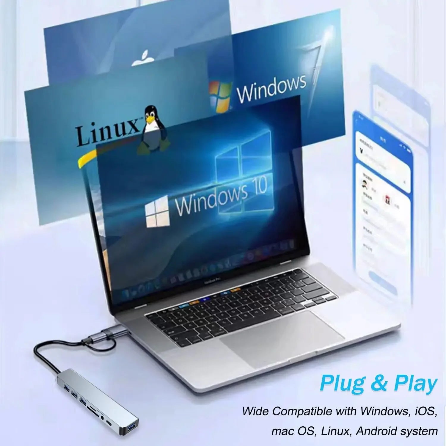 USB HUB 8 in 1 with SD/TF Card Reader