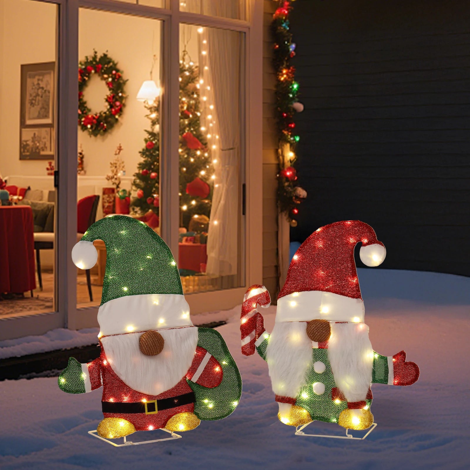 Set of 2 Lighted Gnome and Candy Cane Christmas Decorations™