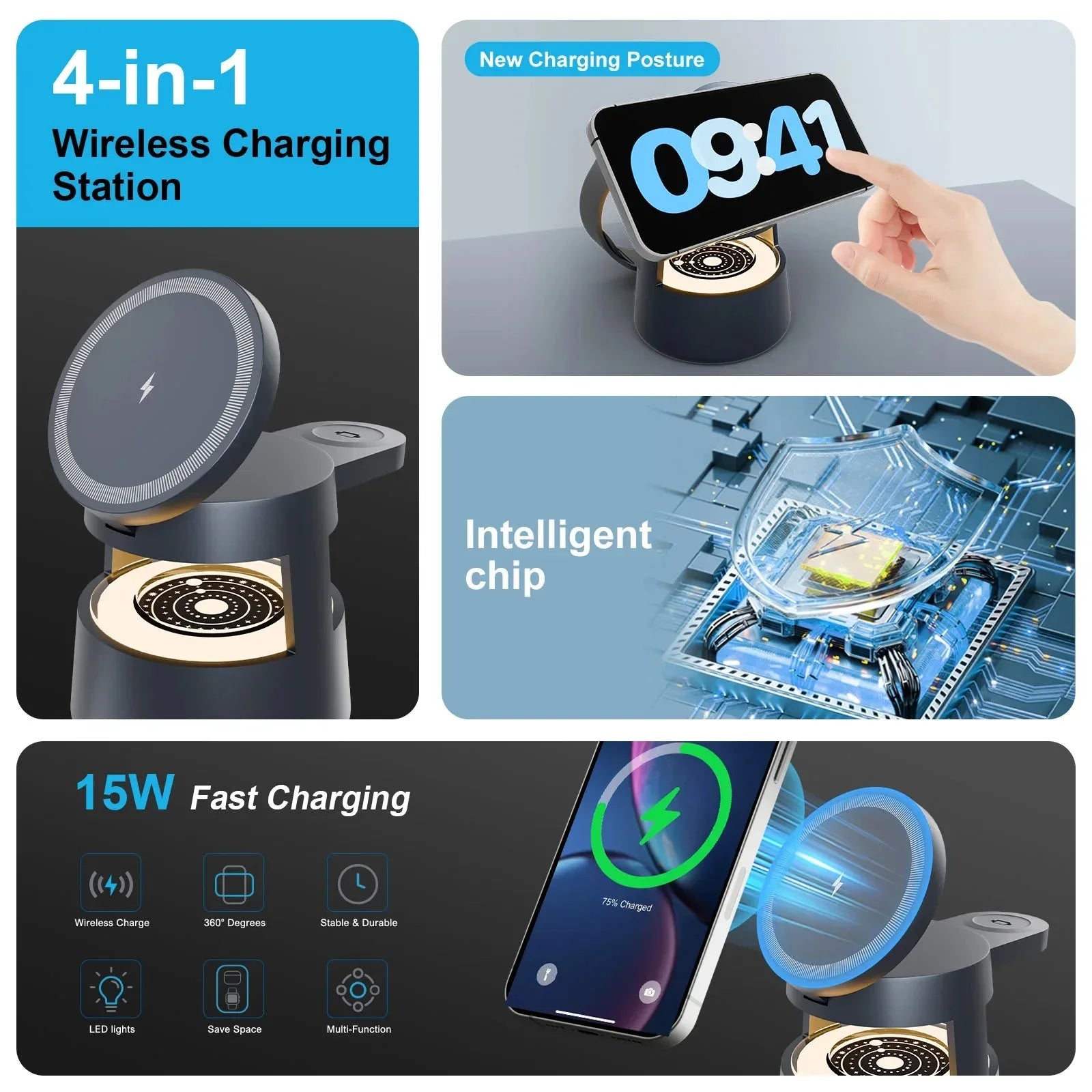 4 in 1 Wireless Charging Station Magnetic 15W Fast Charger™ - RS Store