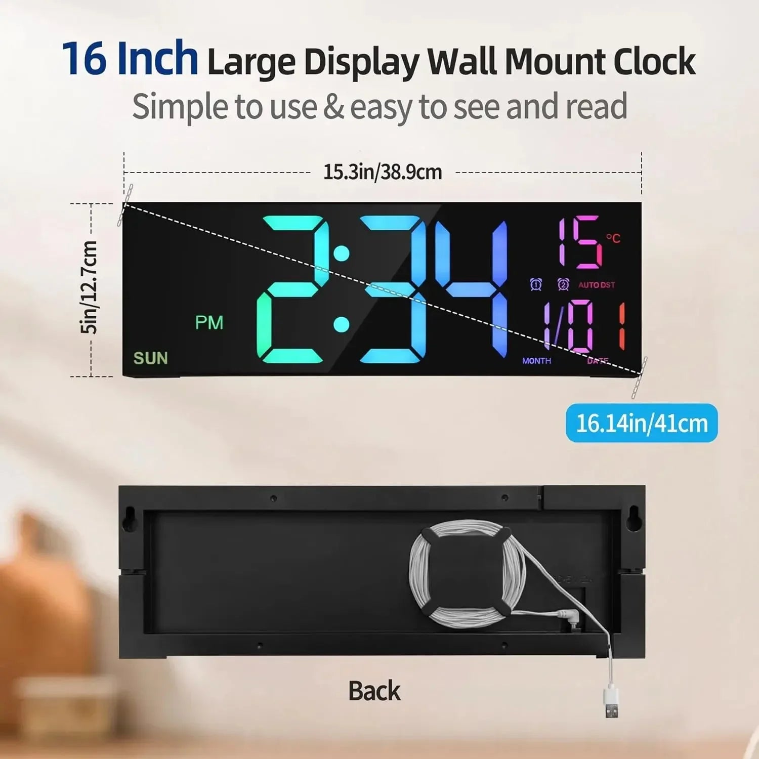 16.2'' Large Digital Wall Clock Cyp™ - RS Store