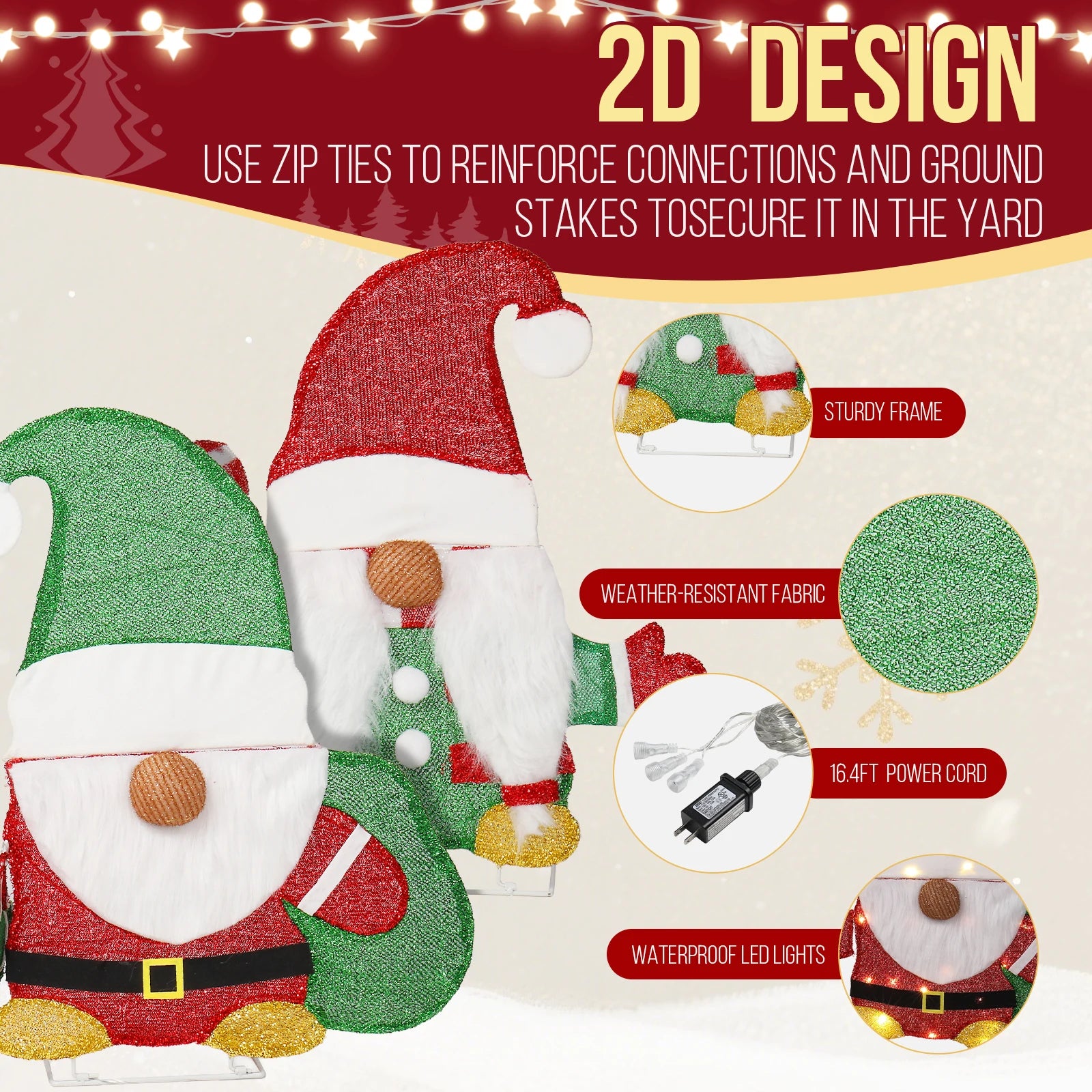 Set of 2 Lighted Gnome and Candy Cane Christmas Decorations™