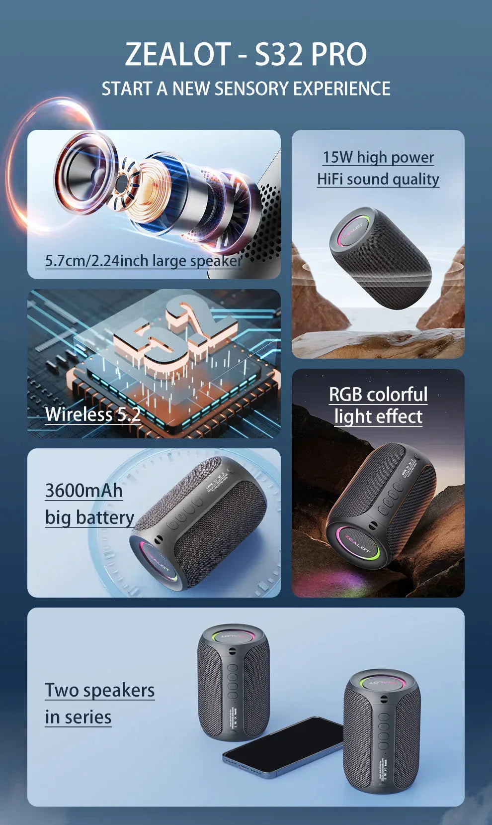 ZEALOT S32 pro Bluetooth Wireless Outdoor Portable Subwoofer Speaker™ - RS Store