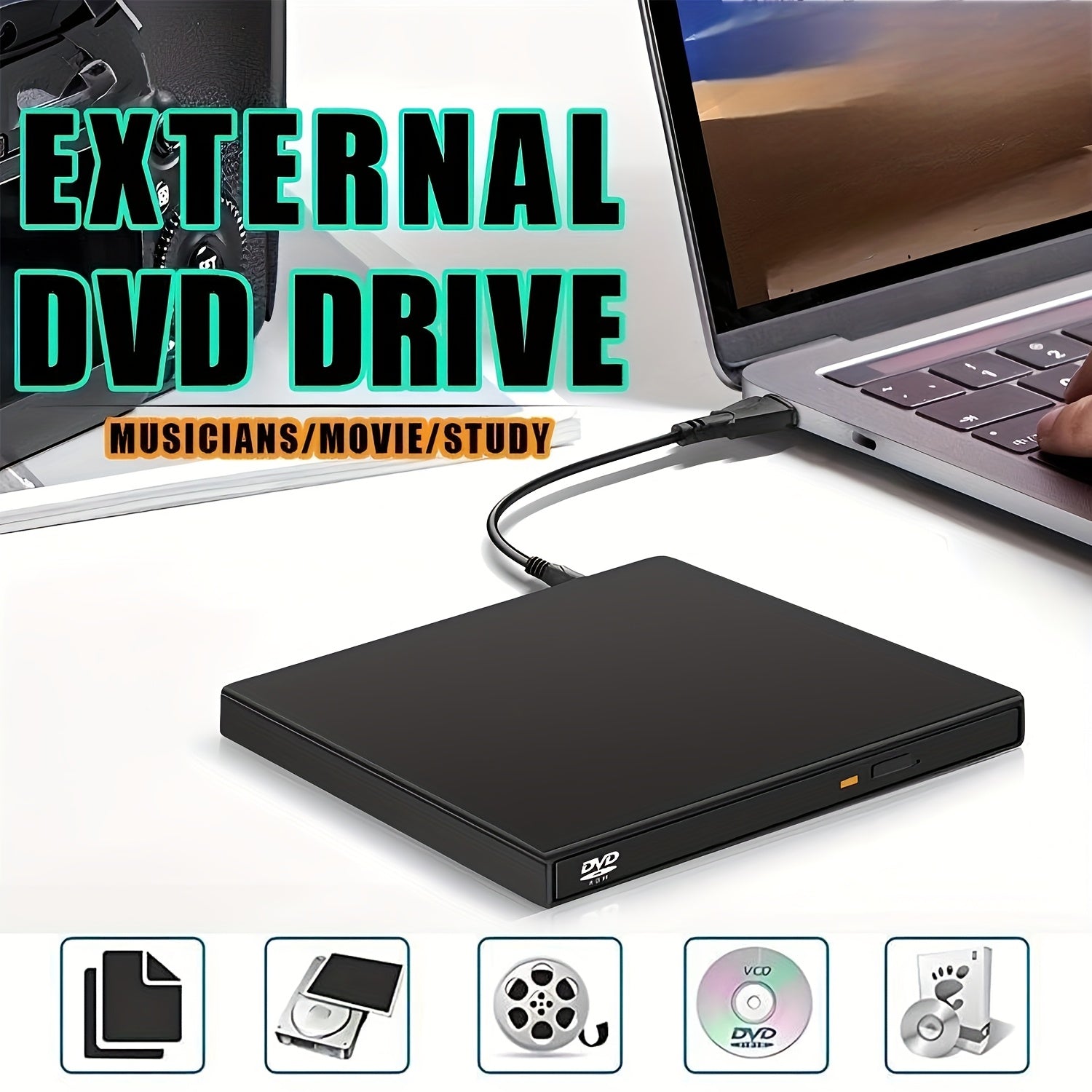 5-in-1 External DVD/CD Drive with USB 3.0 & Type-C™